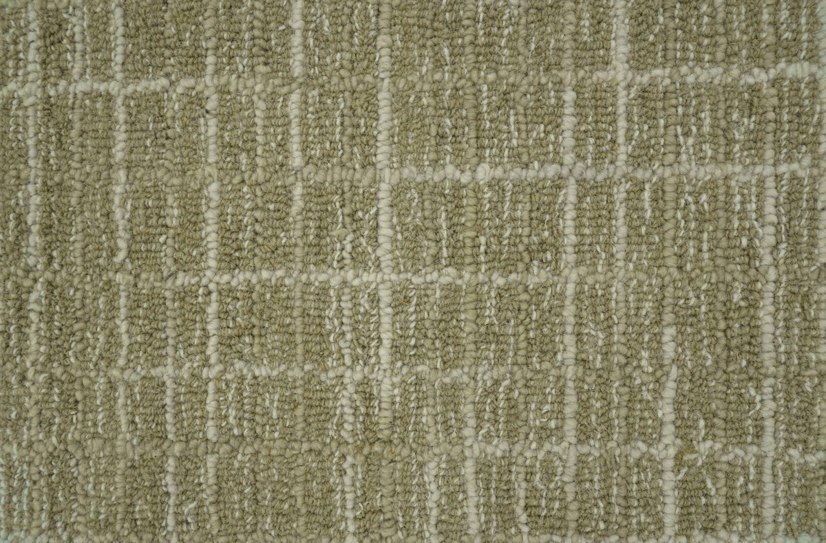 Custom Made Modern Geometrical Beige Hand Tufted Wool Area Rug