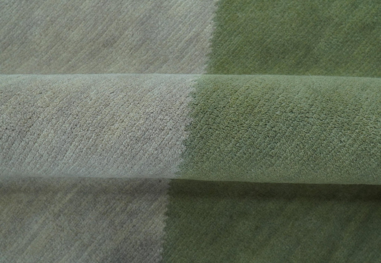 Custom Made Modern Geometrical Design Green And Gray Hand knotted wool Area Rug