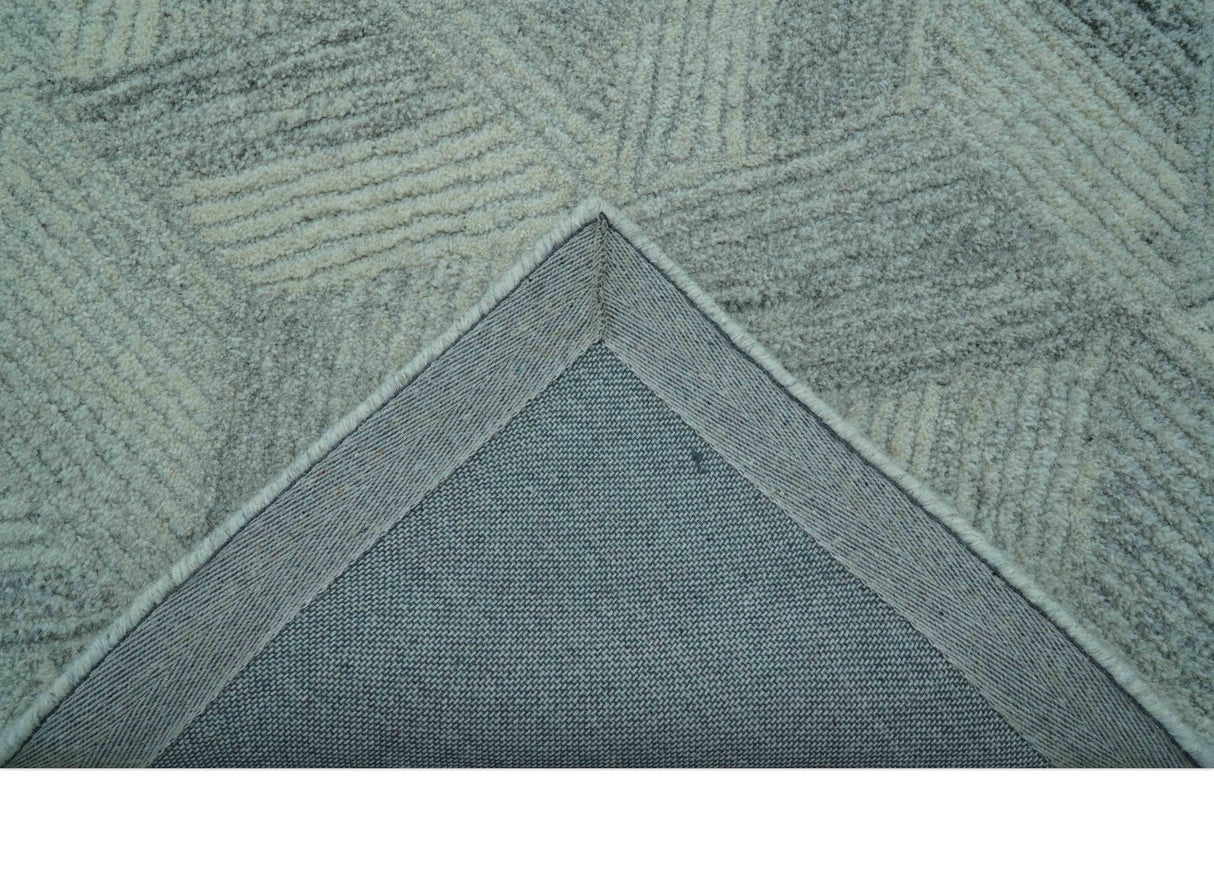 Custom Made Modern Geometrical Gray Hand Tufted Natural Wool Area Rug