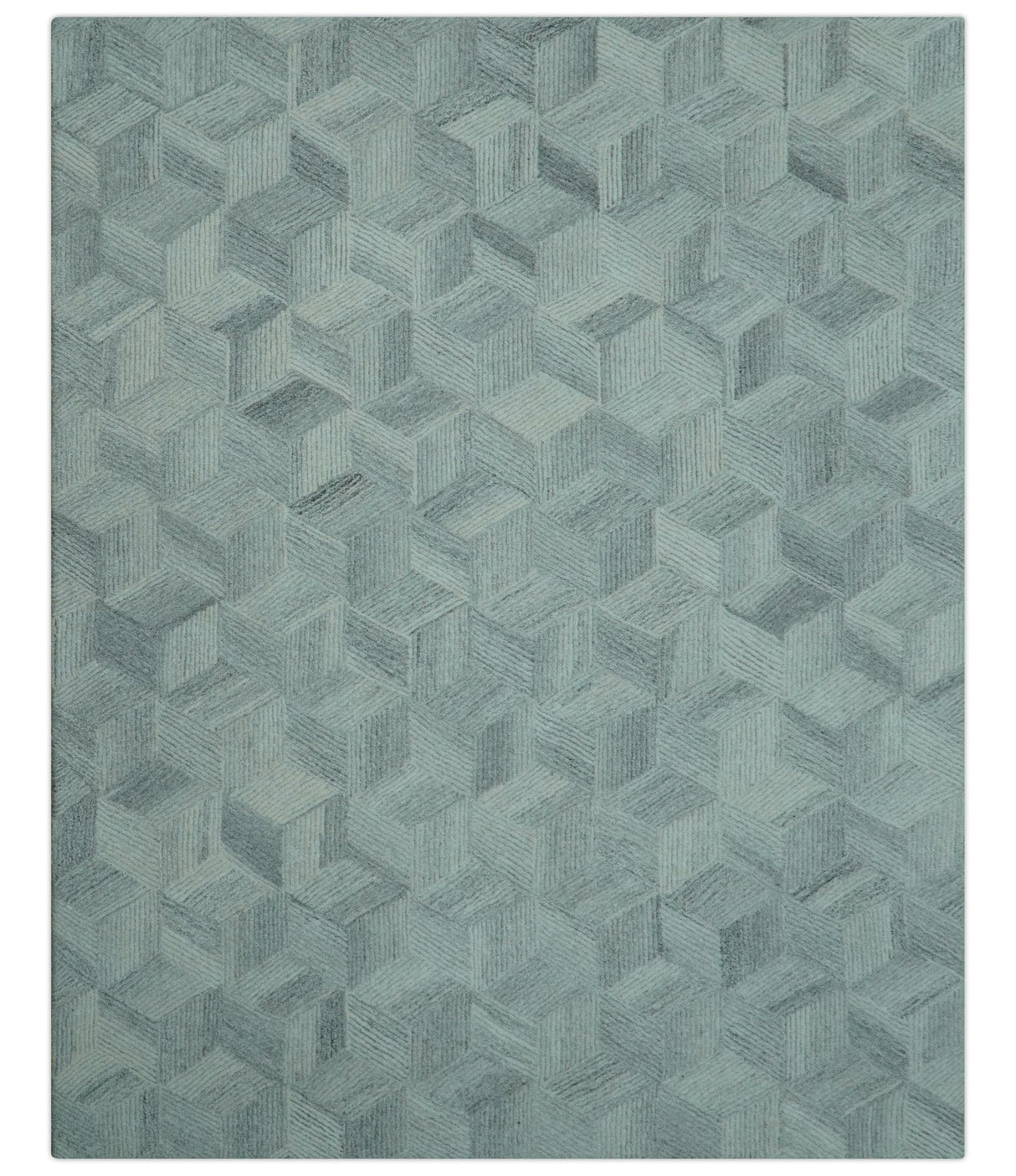 Custom Made Modern Geometrical Gray Hand Tufted Natural Wool Area Rug