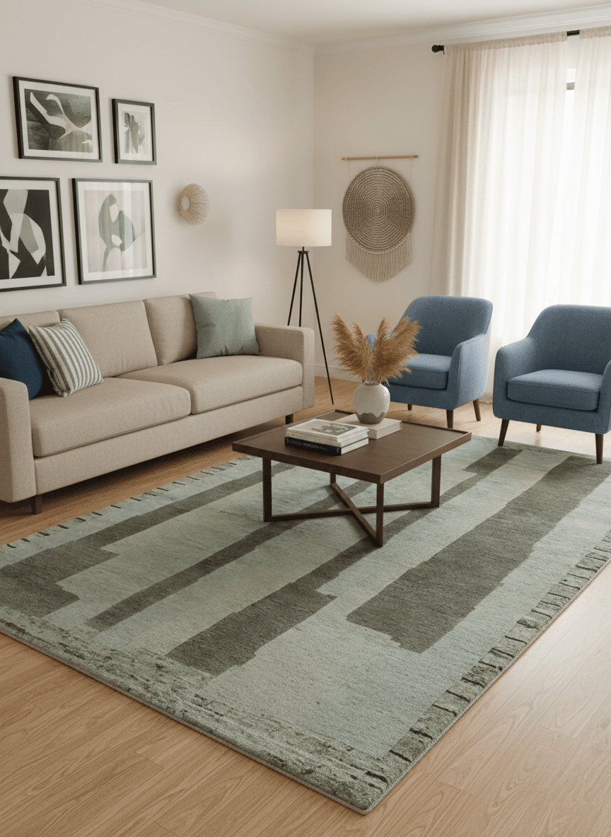 Custom Made Modern Geometrical Silver, Ivory and Charcoal Hand Knotted Wool area Rug