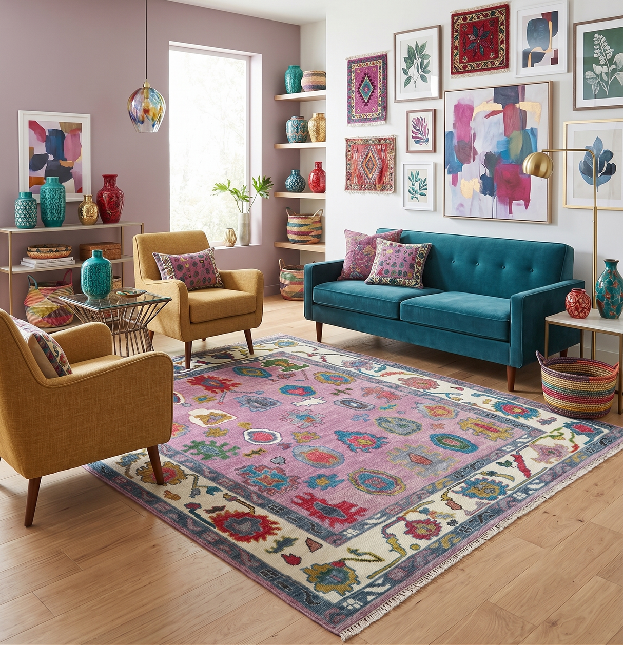 Custom Made Modern Oushak Pink and Ivory Hand knotted Wool Rug