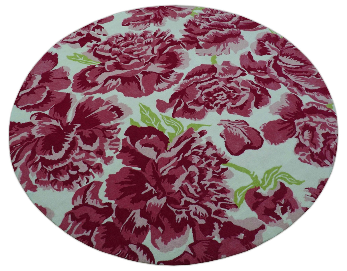 Custom Made Modern Pink Floral Hand Tufted Wool Rug