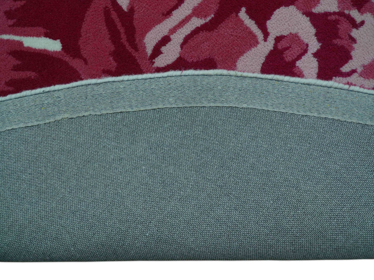 Custom Made Modern Pink Floral Hand Tufted Wool Rug
