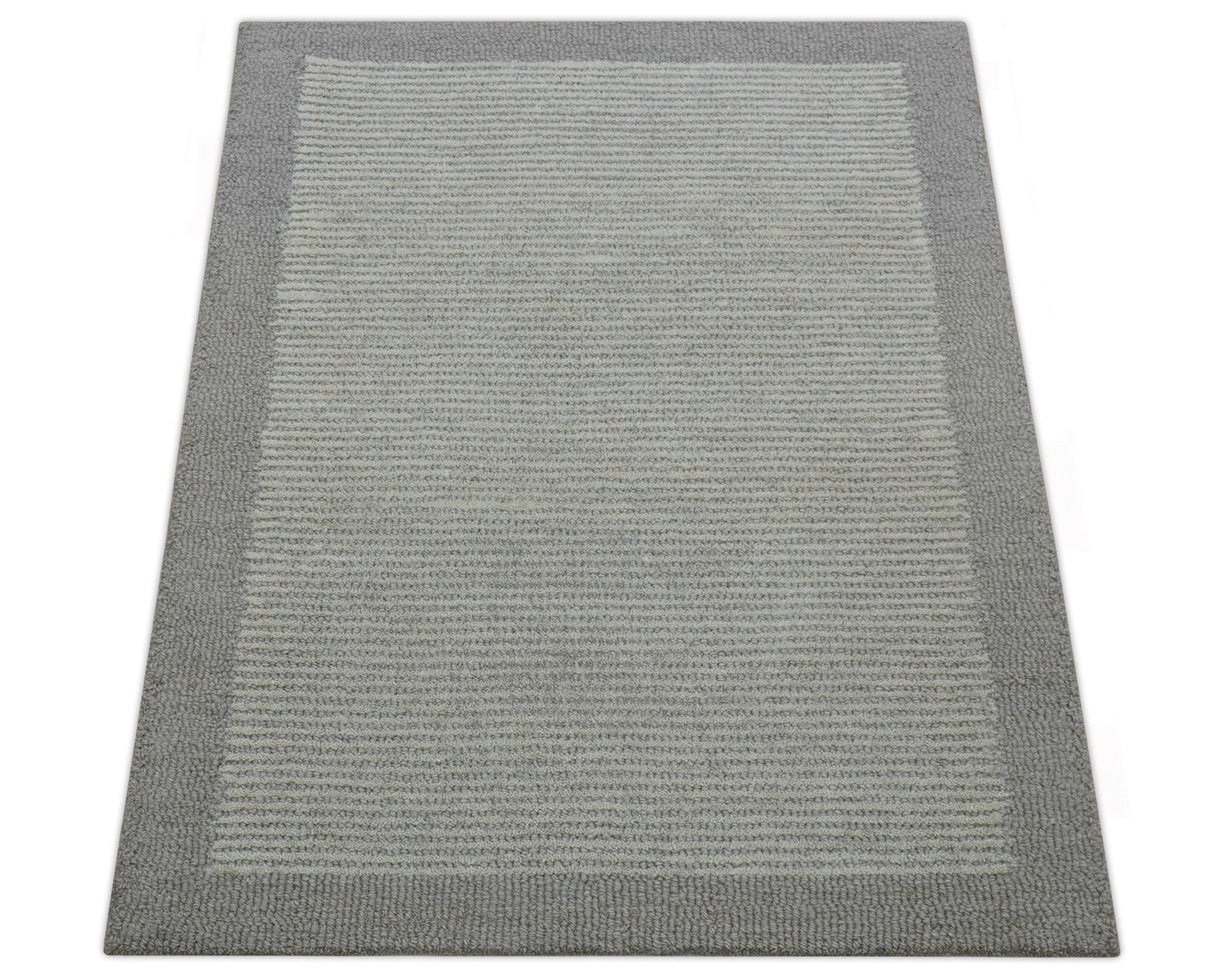 Custom Made Modern Solid Design Gray Hand Tufted Wool Rug