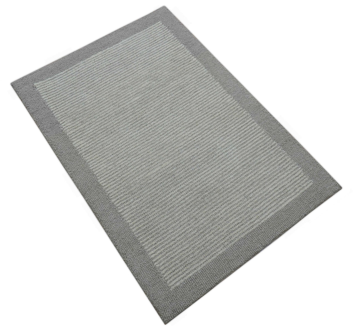 Custom Made Modern Solid Design Gray Hand Tufted Wool Rug