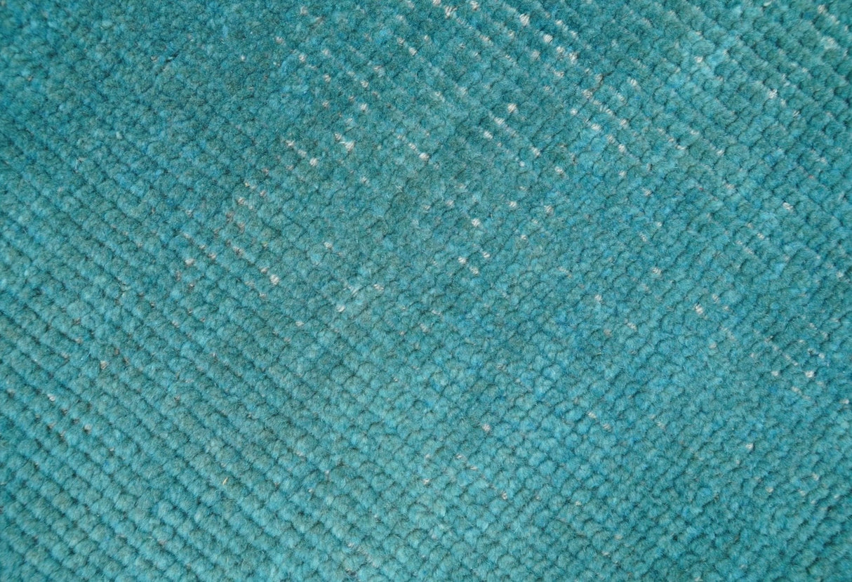 Custom Made Modern Solid Overdyed Blue Hand Knotted Wool Area Rug