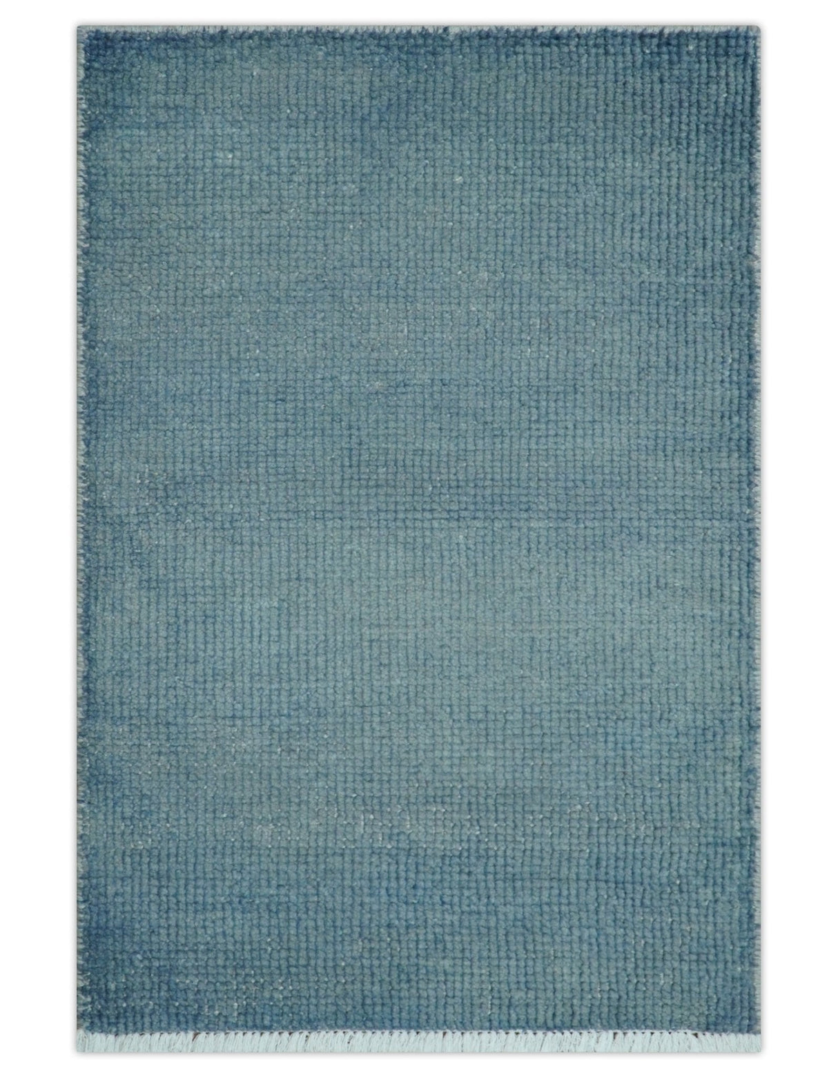 Custom Made Modern Solid Overdyed Light Blue Hand Knotted Wool Area Rug