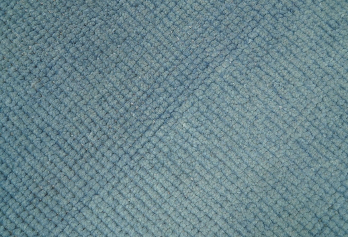 Custom Made Modern Solid Overdyed Light Blue Hand Knotted Wool Area Rug
