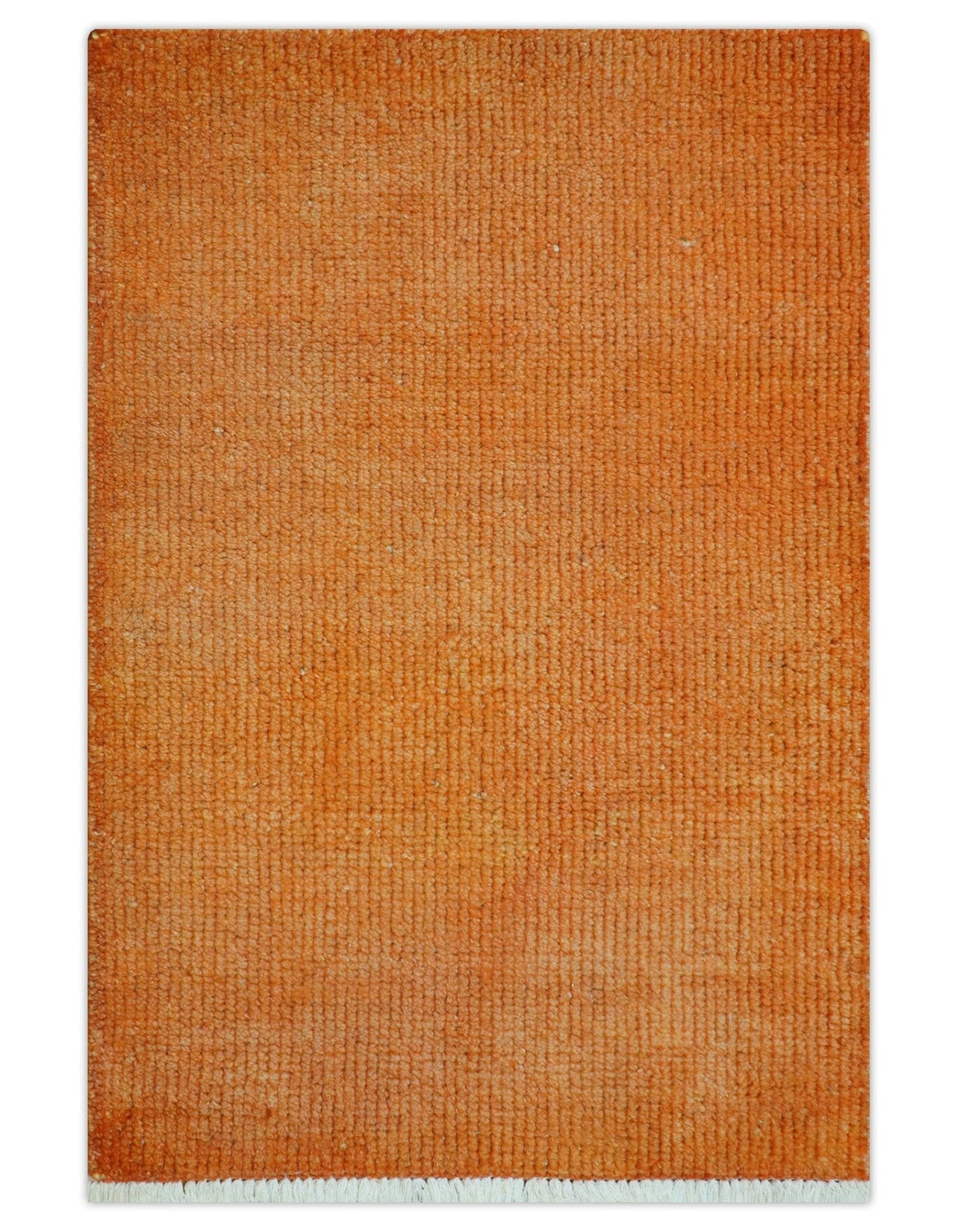Custom Made Modern Solid Overdyed Orange Hand Knotted Wool Area Rug