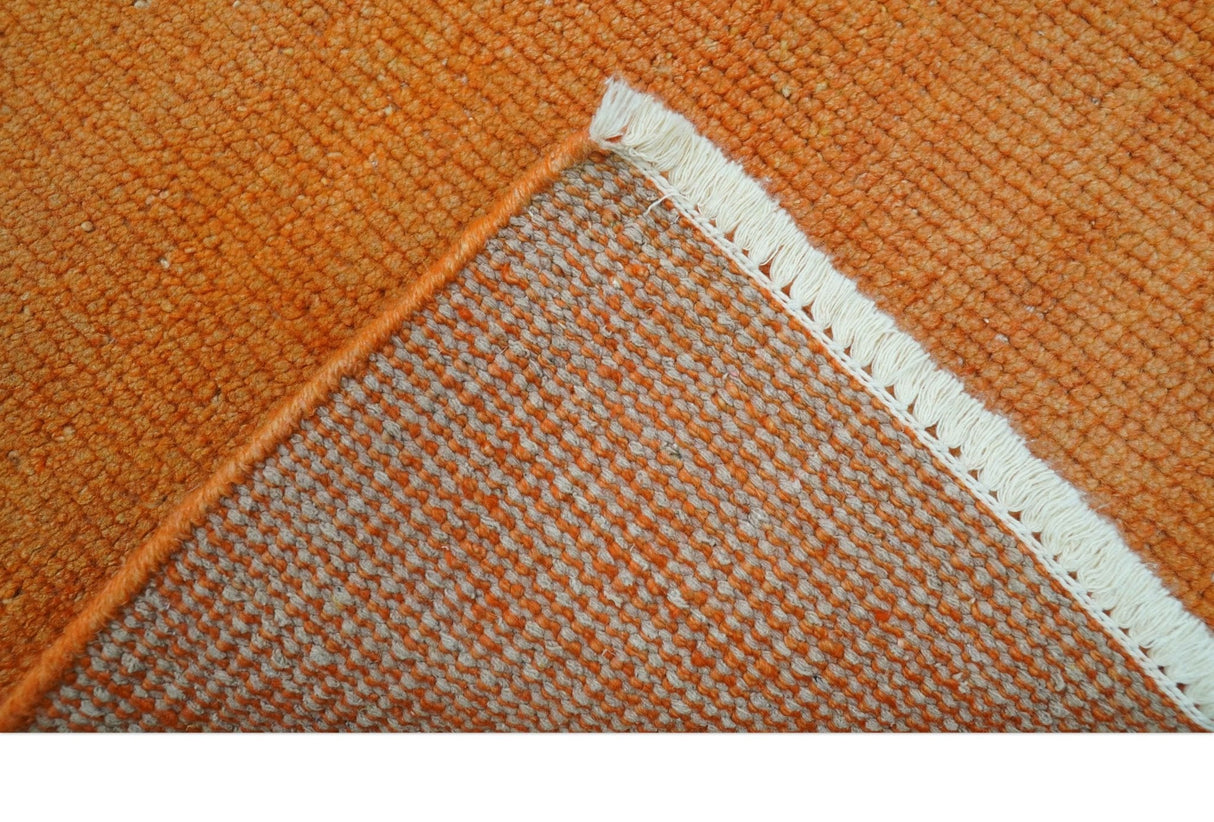 Custom Made Modern Solid Overdyed Orange Hand Knotted Wool Area Rug