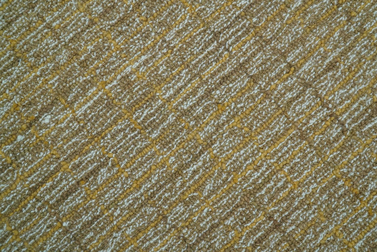 Custom Made Modern Style Hand Tufted Mustard and Brown Wool Rug