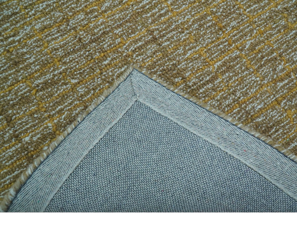 Custom Made Modern Style Hand Tufted Mustard and Brown Wool Rug