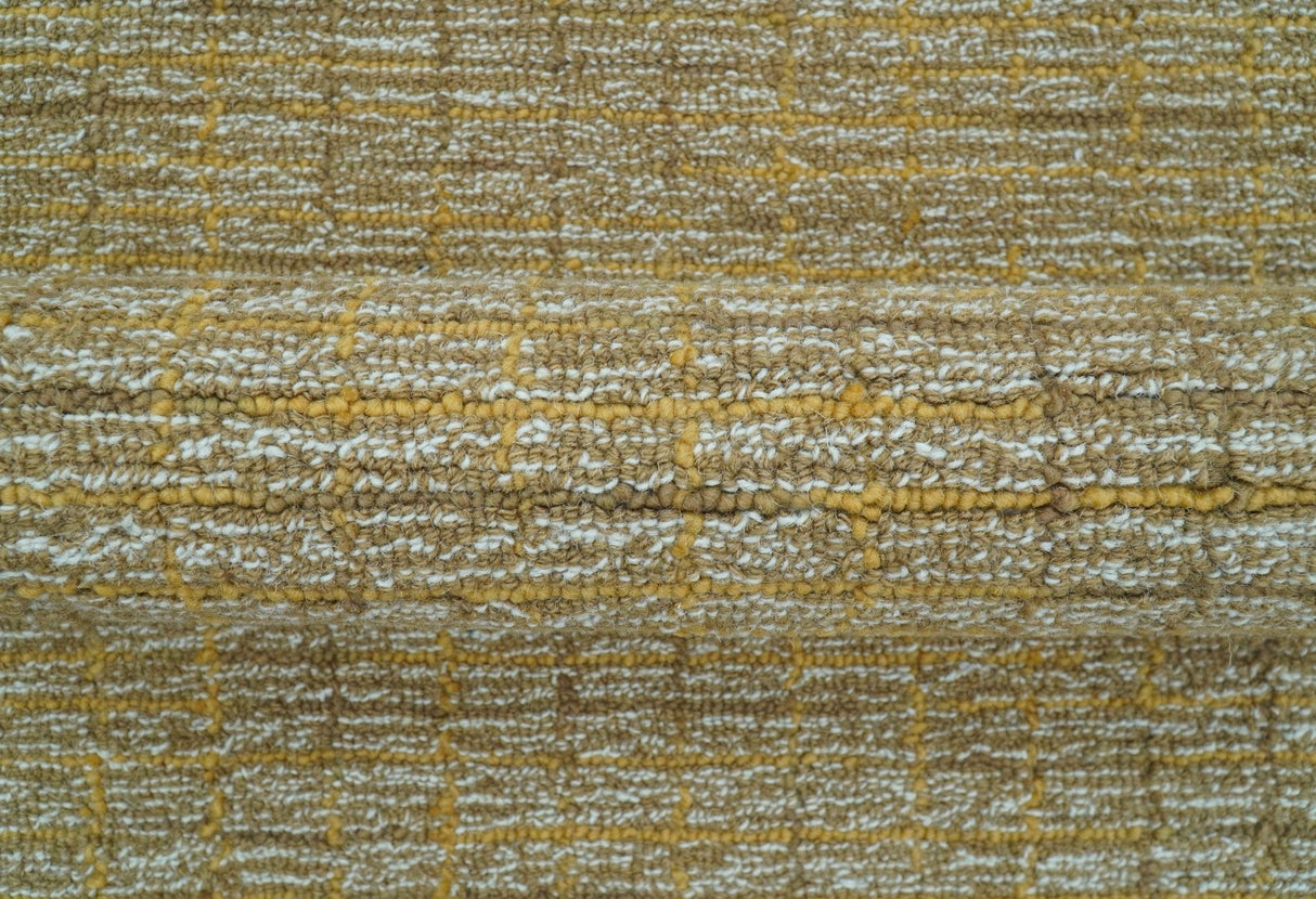 Custom Made Modern Style Hand Tufted Mustard and Brown Wool Rug