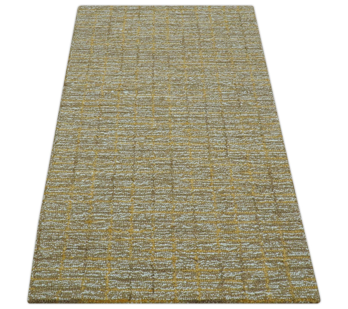 Custom Made Modern Style Hand Tufted Mustard and Brown Wool Rug