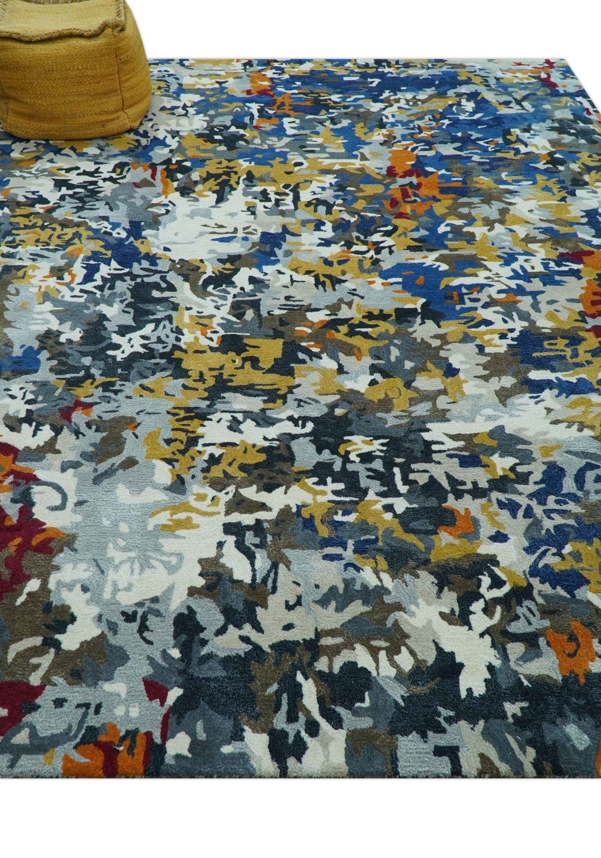 Custom Made Multi-color Modern Abstract Hand Tufted Wool-Art Silk Rug