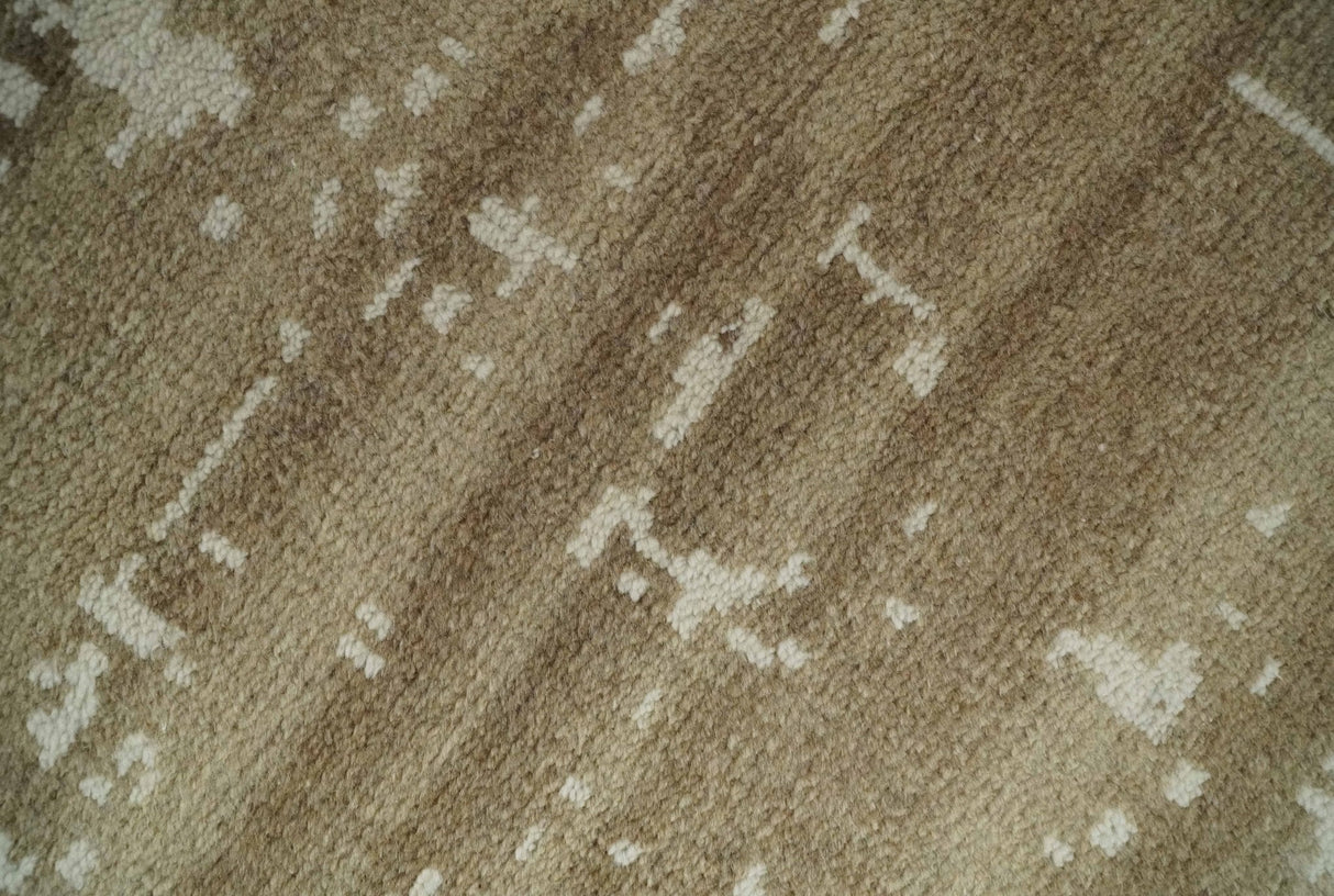Custom Made Neutral Earthy Brown and Beige Chic Hand Knotted Natural Wool Minimal Area rug-Area Rug-Parc Decor