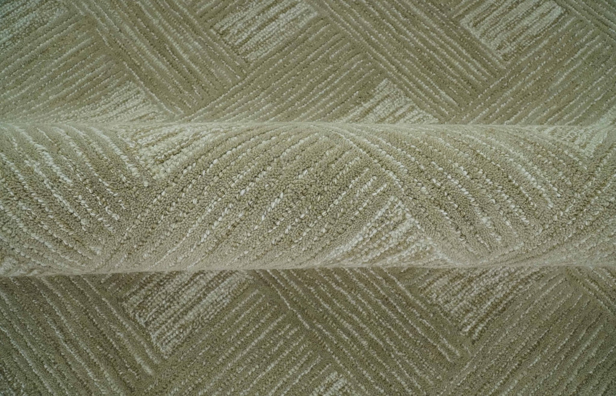 Custom Made Olive and Ivory Modern Geometrical Hand Tufted wool rug