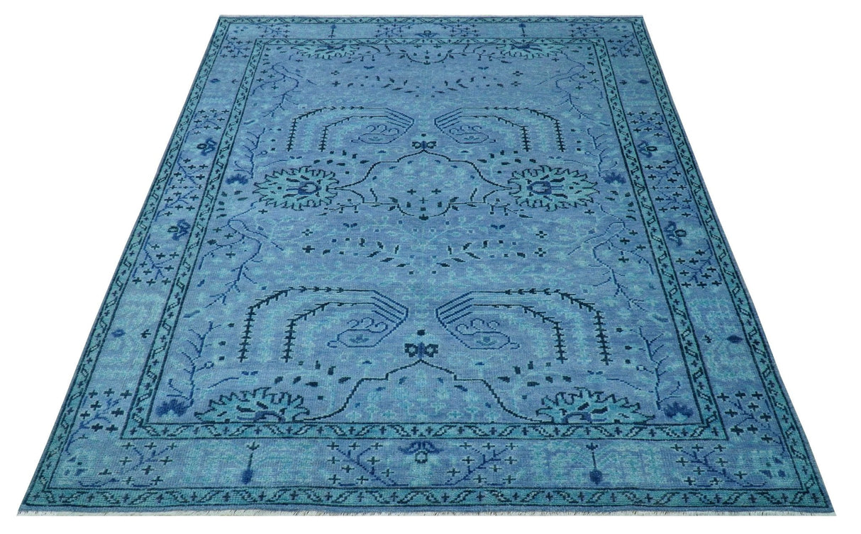 Custom Made Oriental Design Blue Hand Knotted Wool Rug