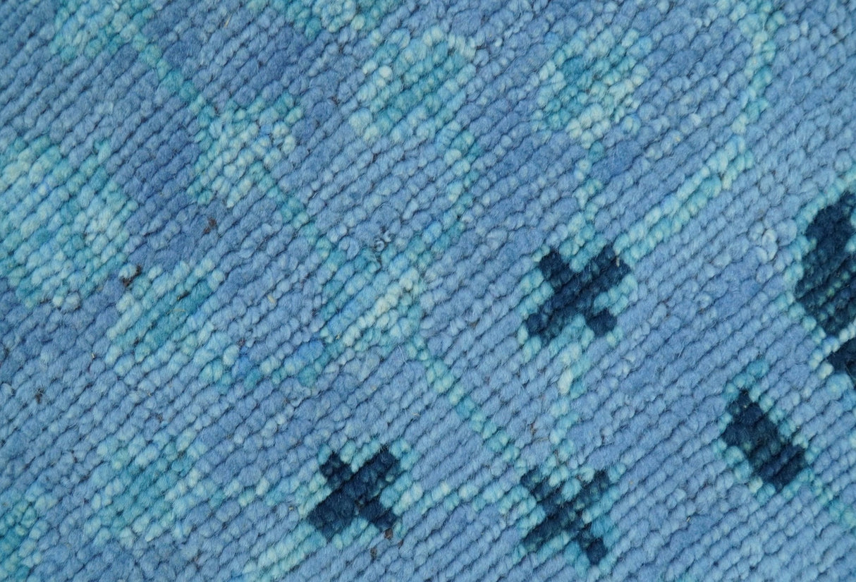 Custom Made Oriental Design Blue Hand Knotted Wool Rug