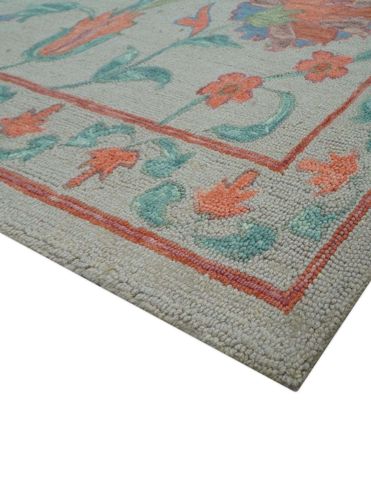 Custom Made Oriental Uzbek Design Floral Beige Hand Tufted Wool Area Rug