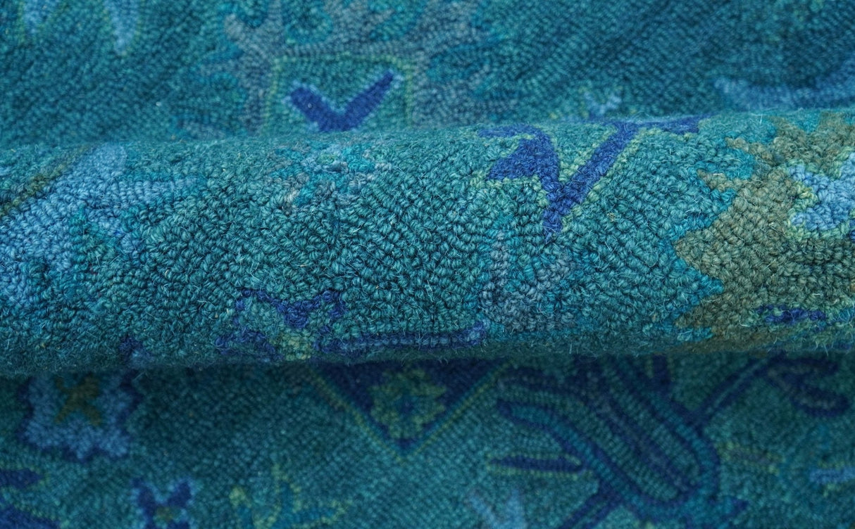 Custom Made Overdyed Traditional Oushak Blue Hand Tufted Wool Area Rug