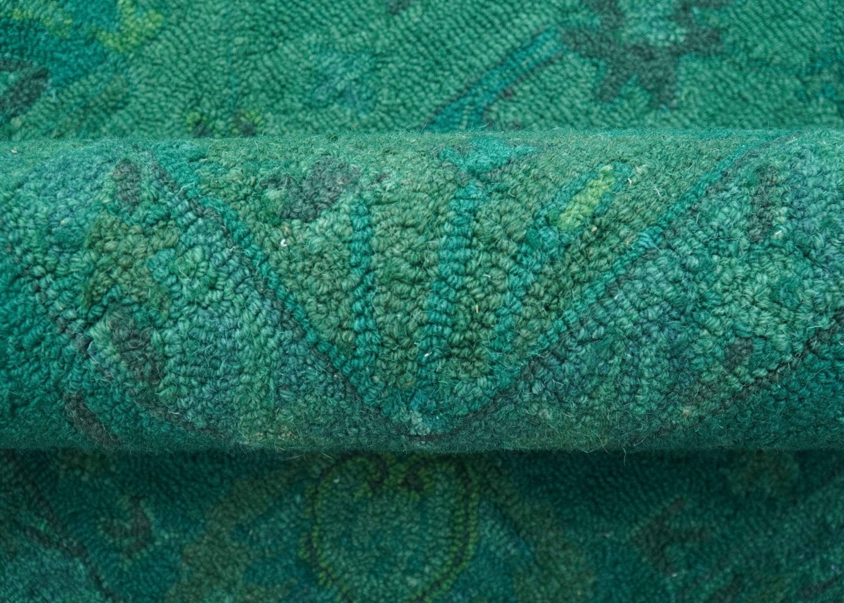 Custom Made Overdyed Traditional Oushak Green Hand Tufted Wool Area Rug