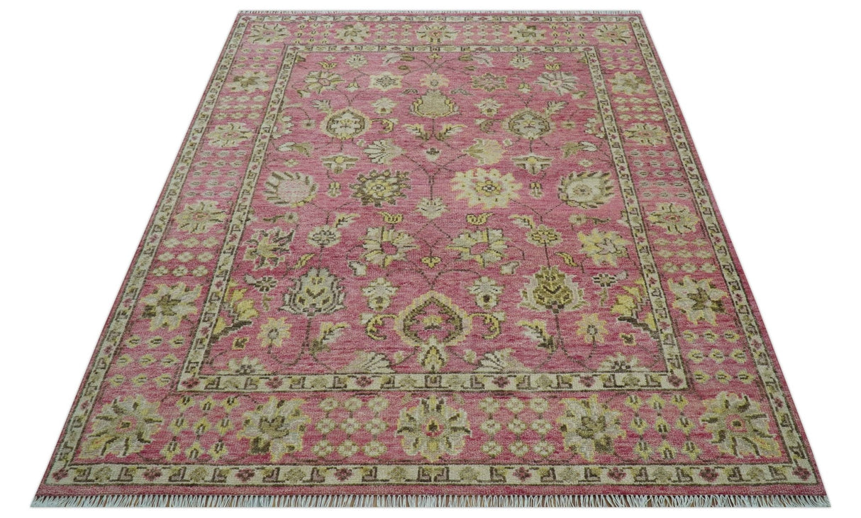 Custom Made Pink and Beige Oushak Hand Knotted Wool Rug