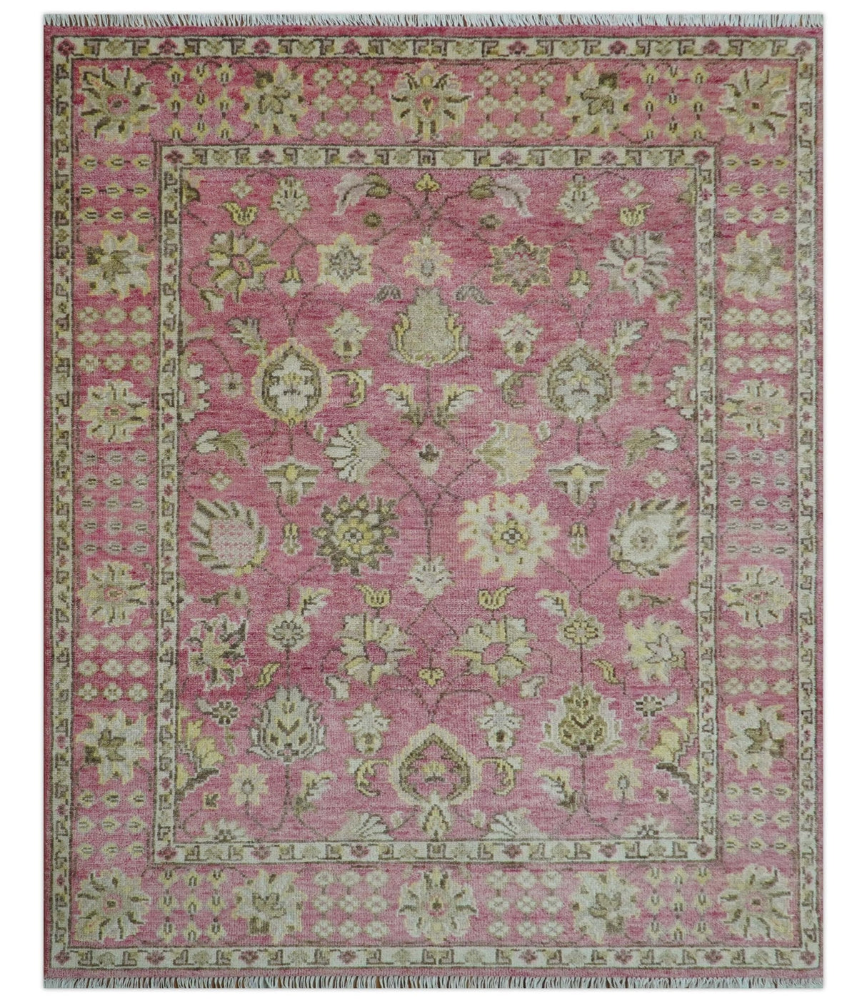 Custom Made Pink and Beige Oushak Hand Knotted Wool Rug