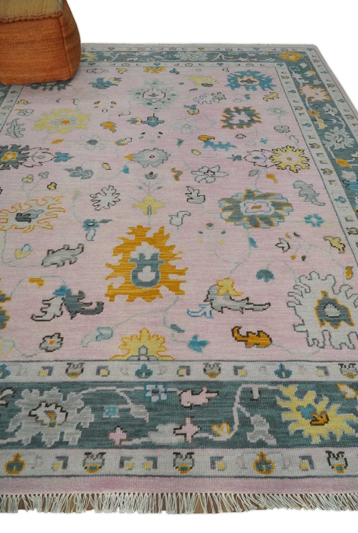 Custom Made Pink and Gray Hand knotted Traditional Oushak wool Area Rug