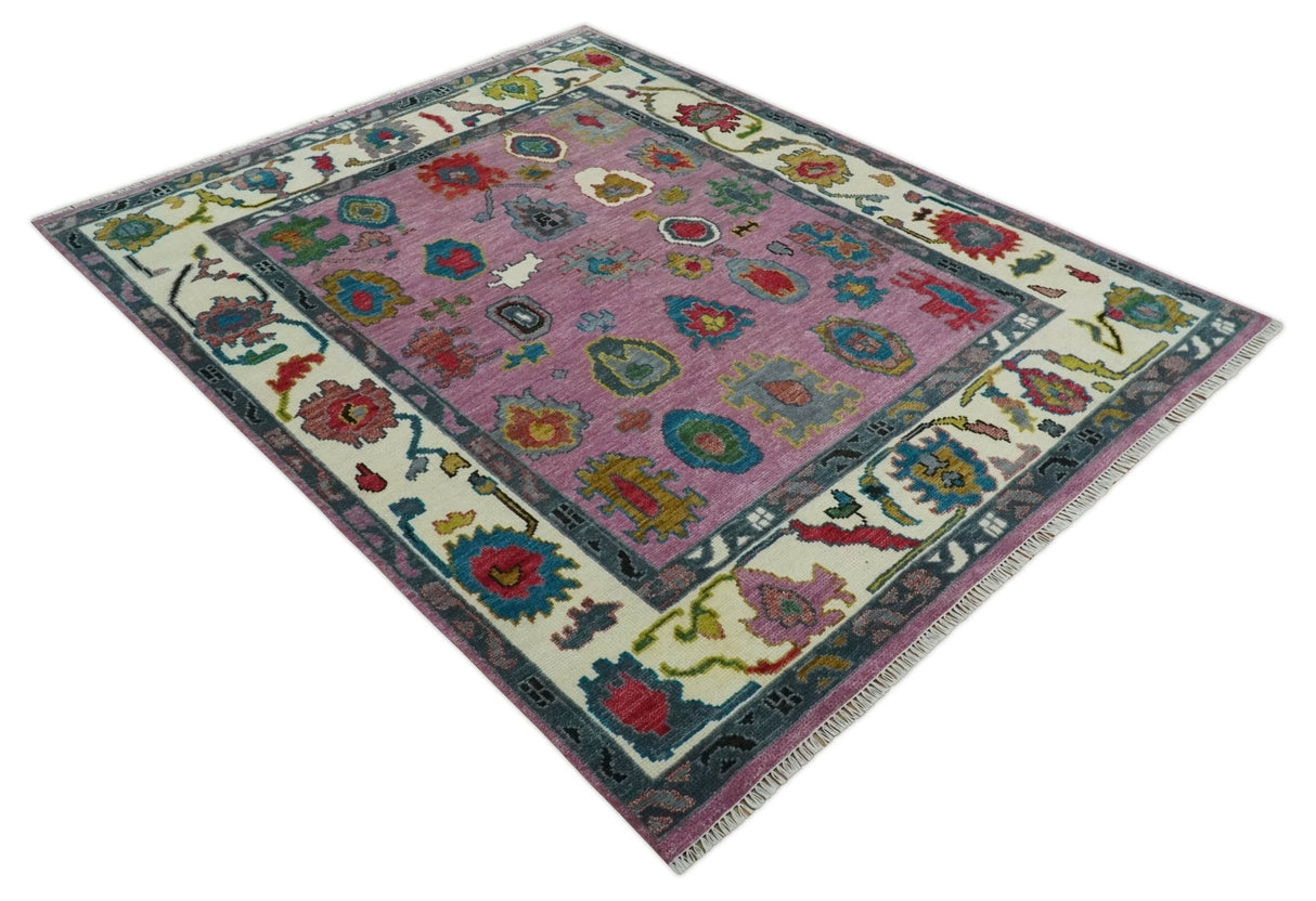 Custom Made Purple and Ivory Hand knotted Traditional Oushak wool Area Rug