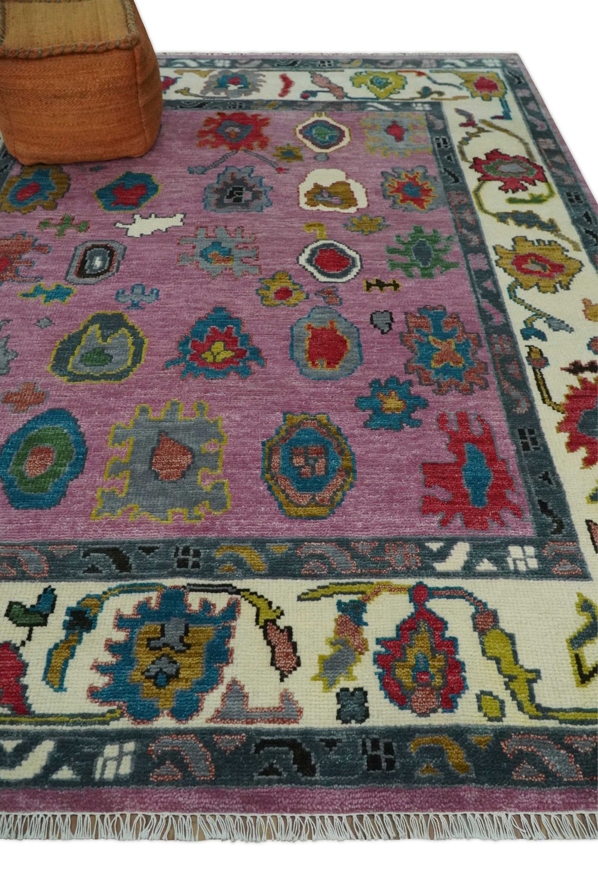 Custom Made Purple and Ivory Hand knotted Traditional Oushak wool Area Rug