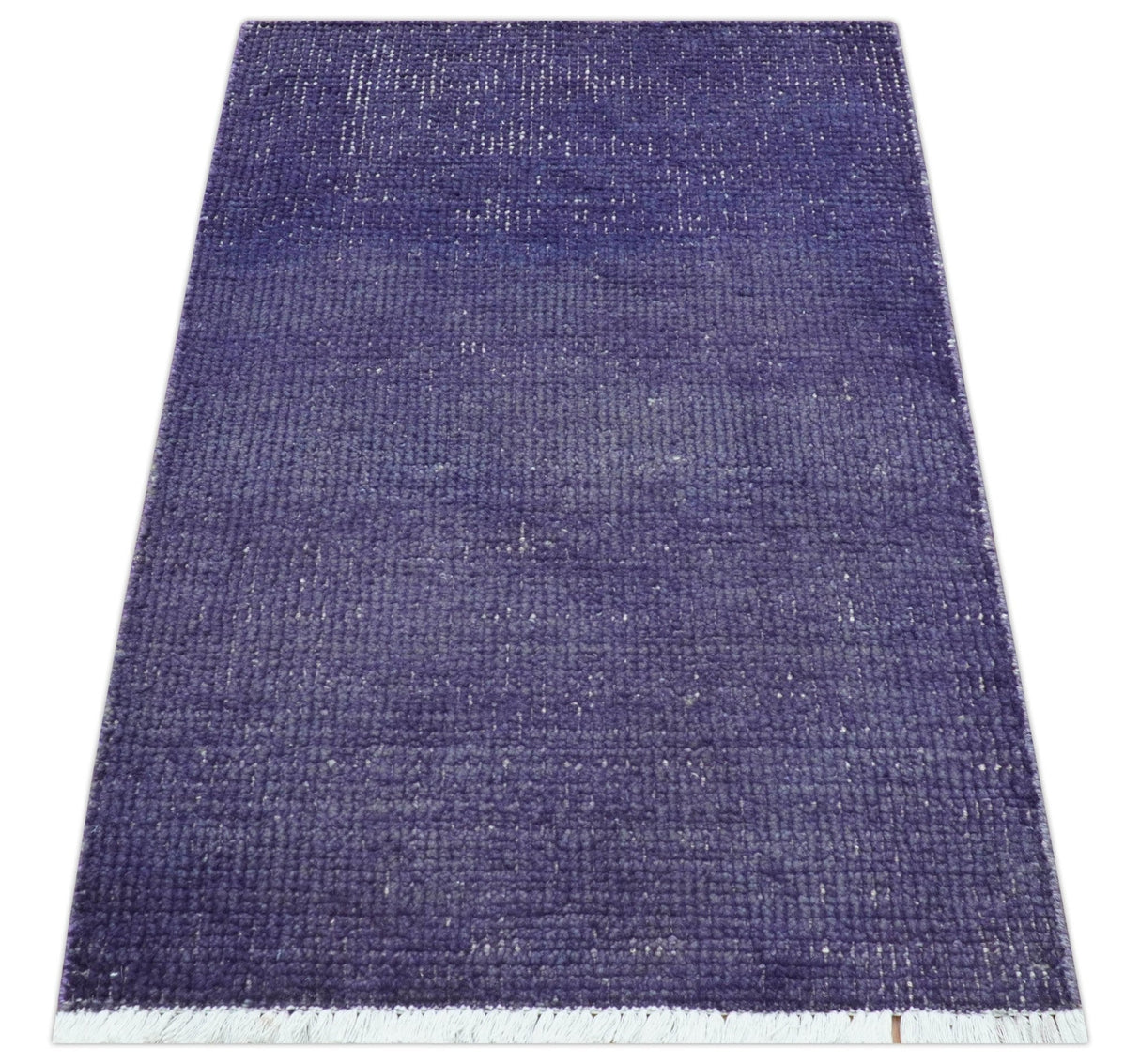 Custom Made Purple Modern Solid Overdyed Hand Knotted Wool Area Rug