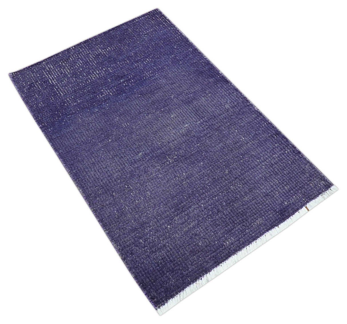 Custom Made Purple Modern Solid Overdyed Hand Knotted Wool Area Rug