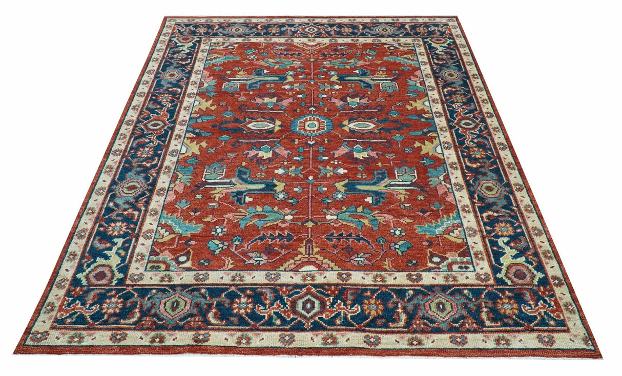 Custom Made Red And Blue Traditional Hand Knotted Wool Rug