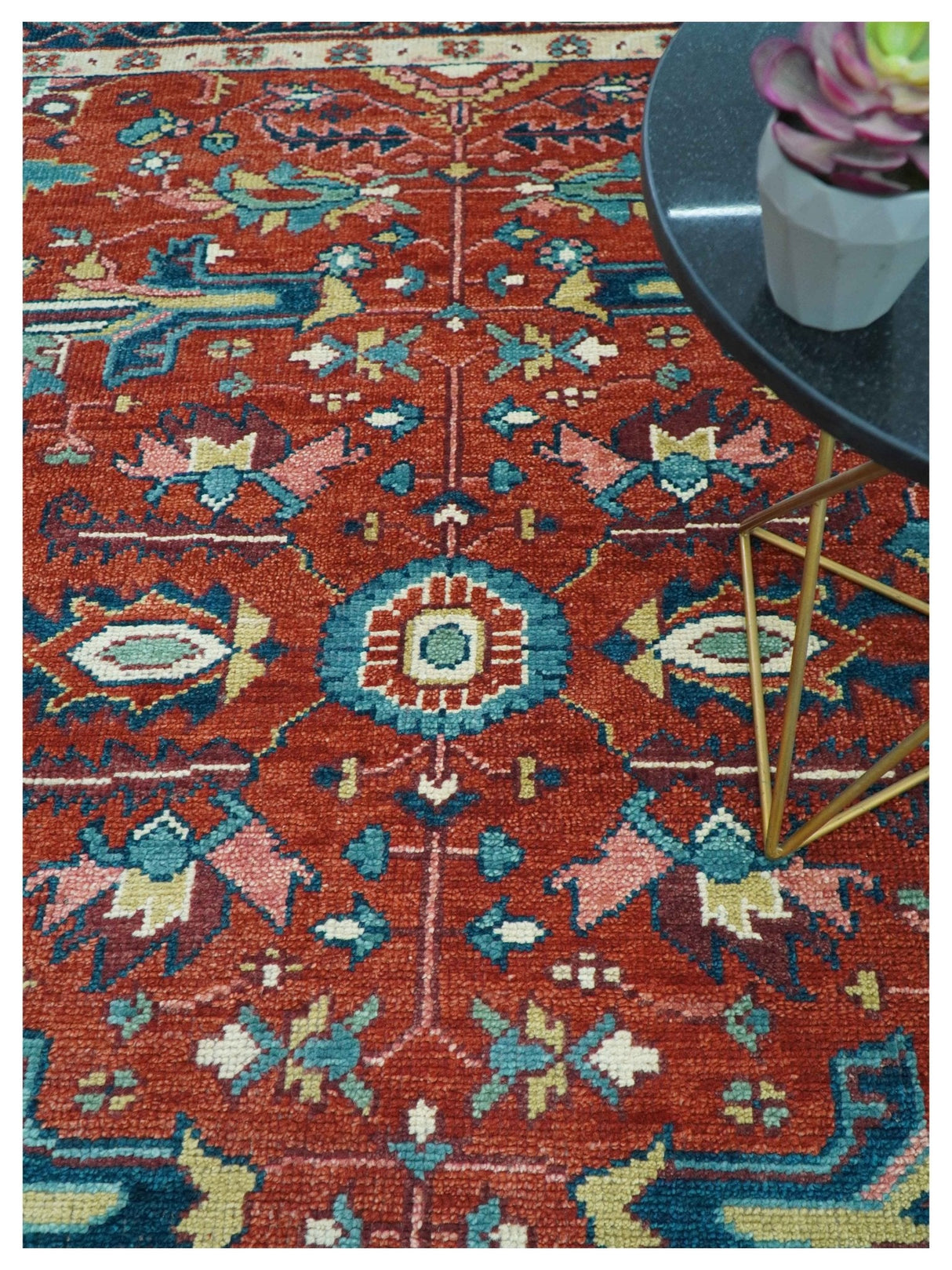 Custom Made Red And Blue Traditional Hand Knotted Wool Rug