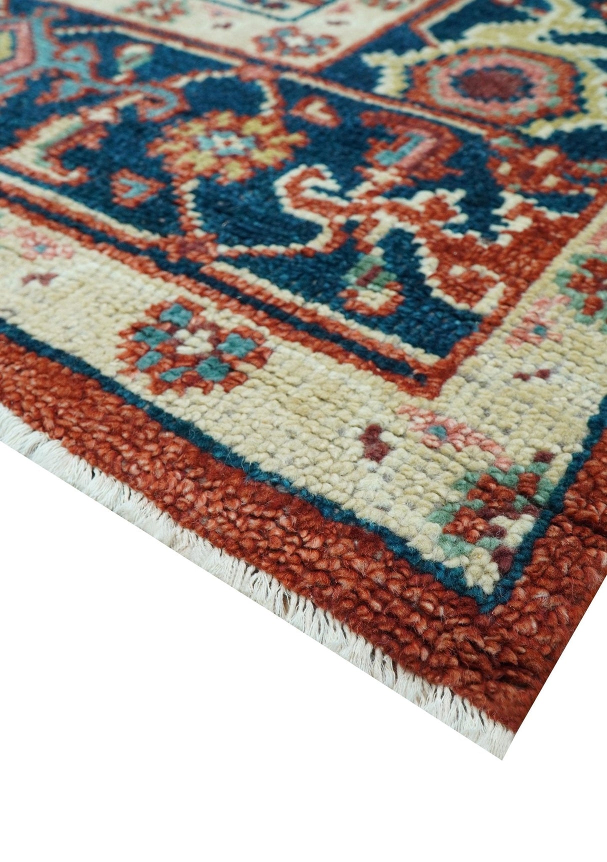 Custom Made Red And Blue Traditional Hand Knotted Wool Rug