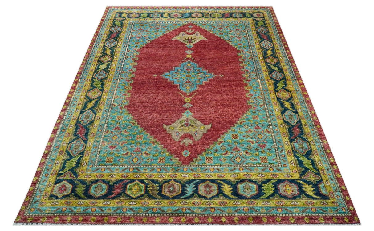 Custom Made Red And Blue Traditional Serapi Hand Knotted Wool Rug