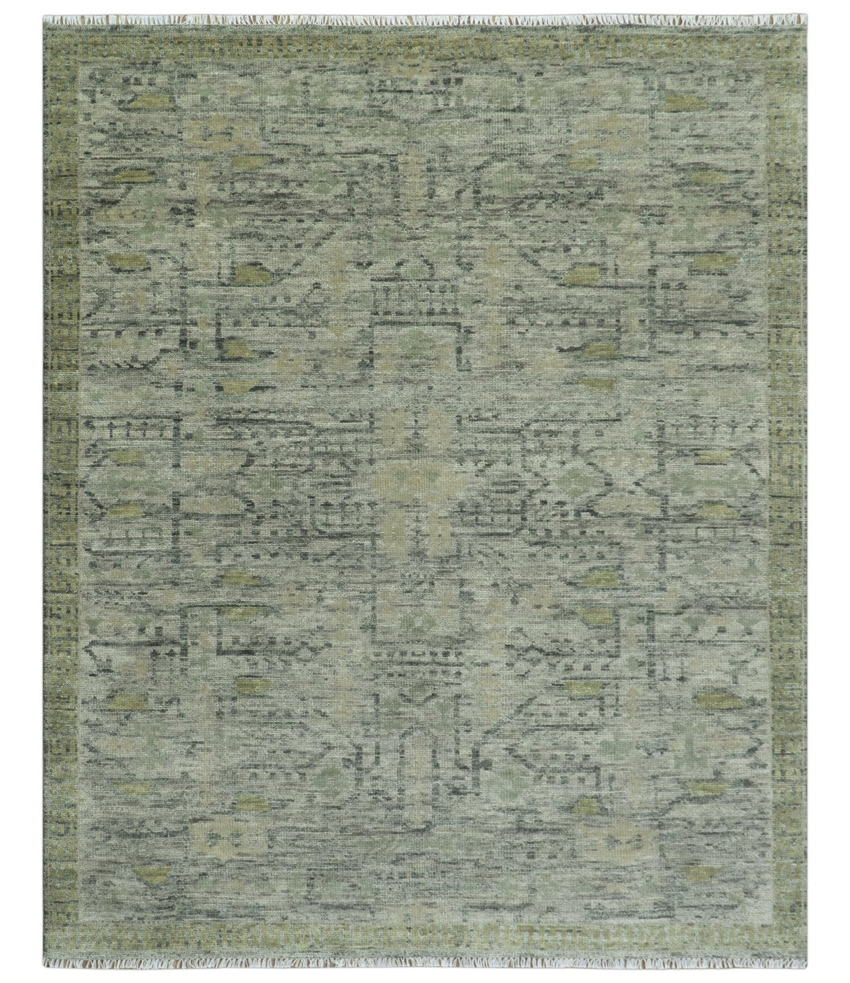 Custom Made Rug Modern Transitional Design Beige And Green Hand Knotted wool