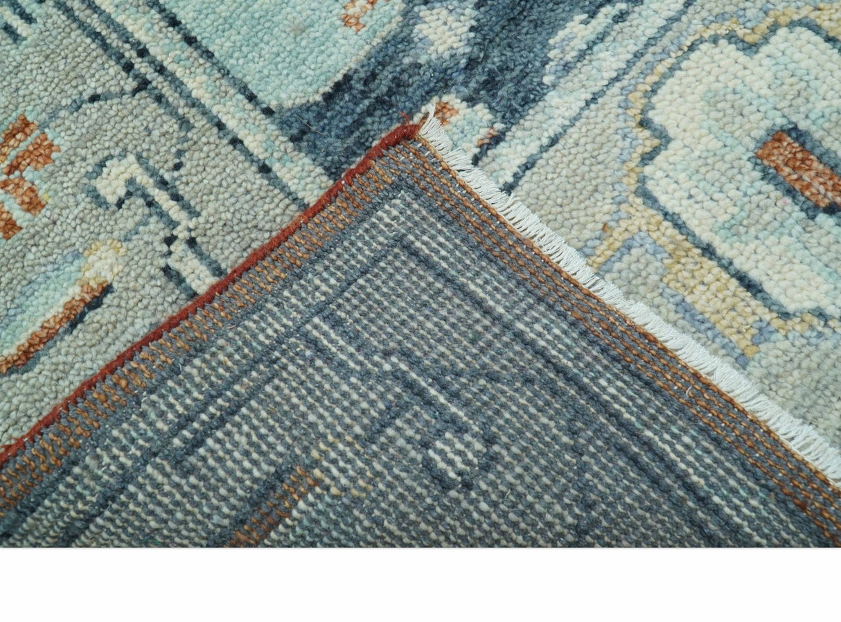 Custom Made Rust And Blue Traditional Serapi Design Hand Knotted Wool Rug