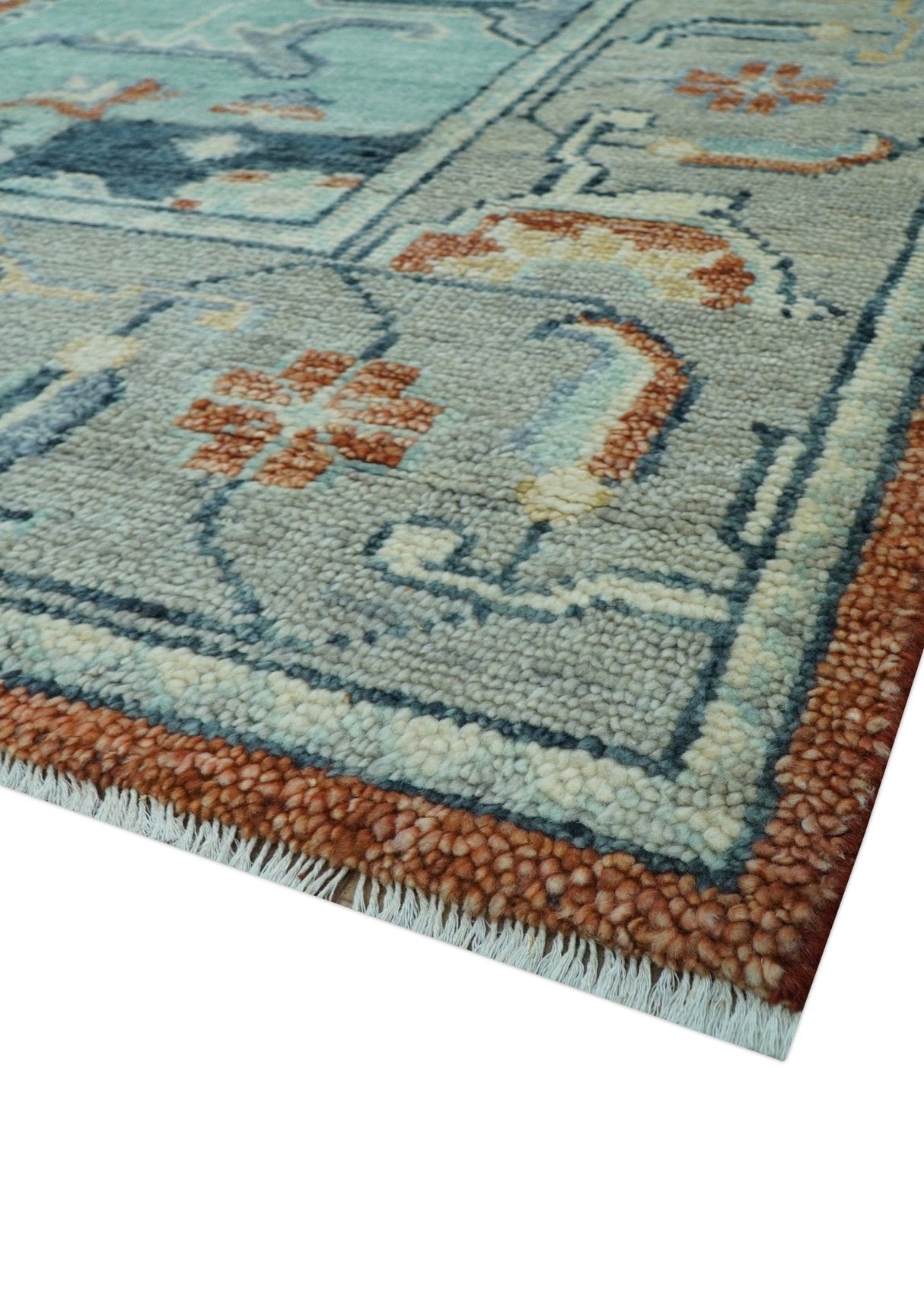 Custom Made Rust And Blue Traditional Serapi Design Hand Knotted Wool Rug