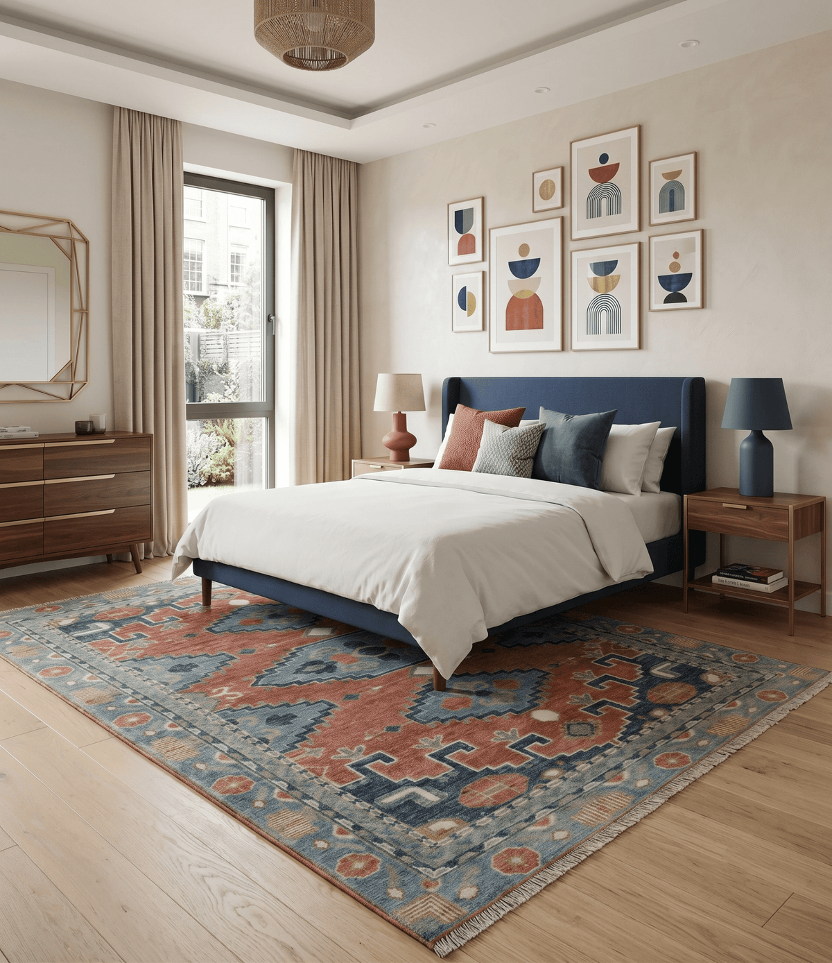 Custom Made Rust and Gray Traditional Hand knotted Multi Size wool Area Rug