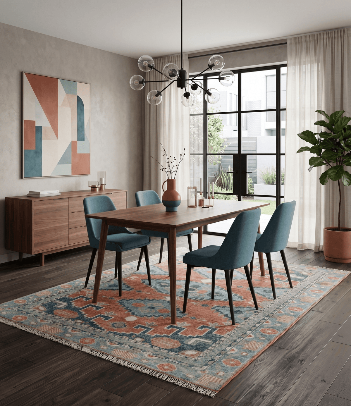 Custom Made Rust and Gray Traditional Hand knotted Multi Size wool Area Rug