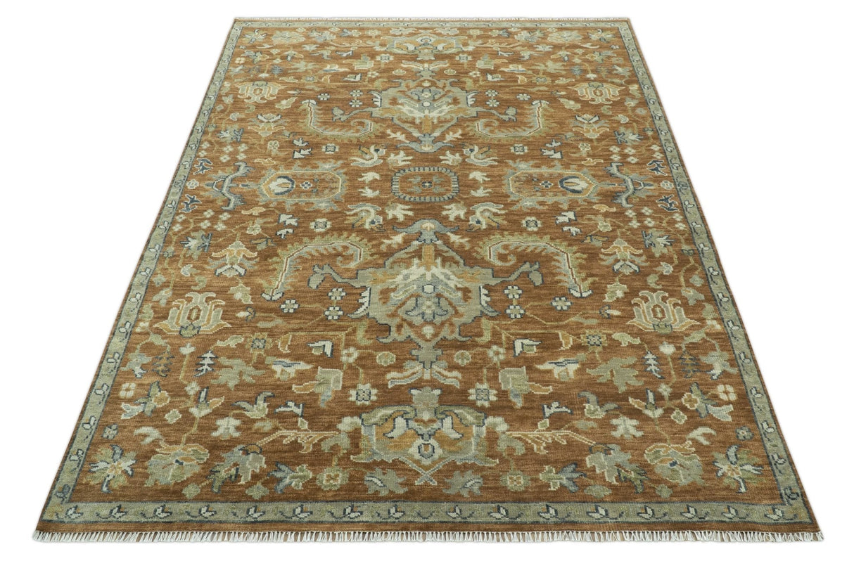 Custom Made Rust, Beige And Blue Traditional Hand Knotted wool rug