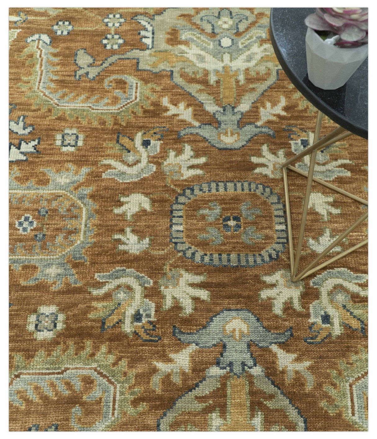 Custom Made Rust, Beige And Blue Traditional Hand Knotted wool rug