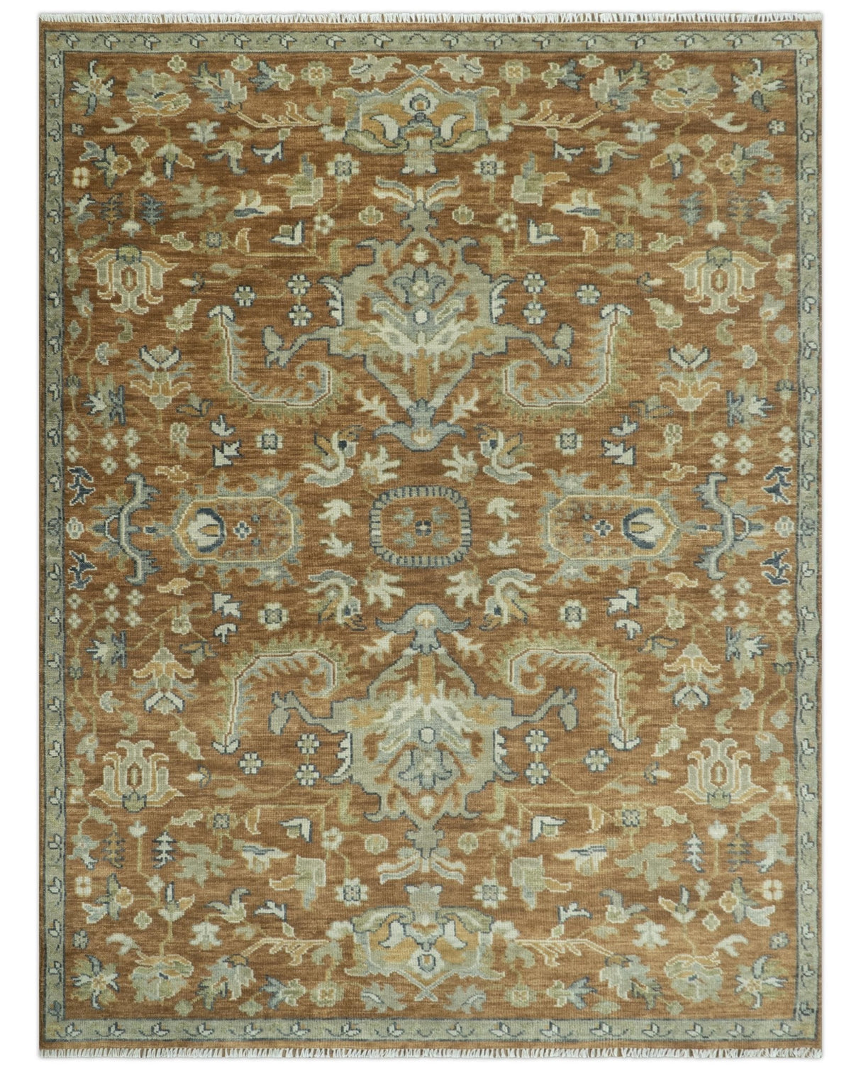 Custom Made Rust, Beige And Blue Traditional Hand Knotted wool rug