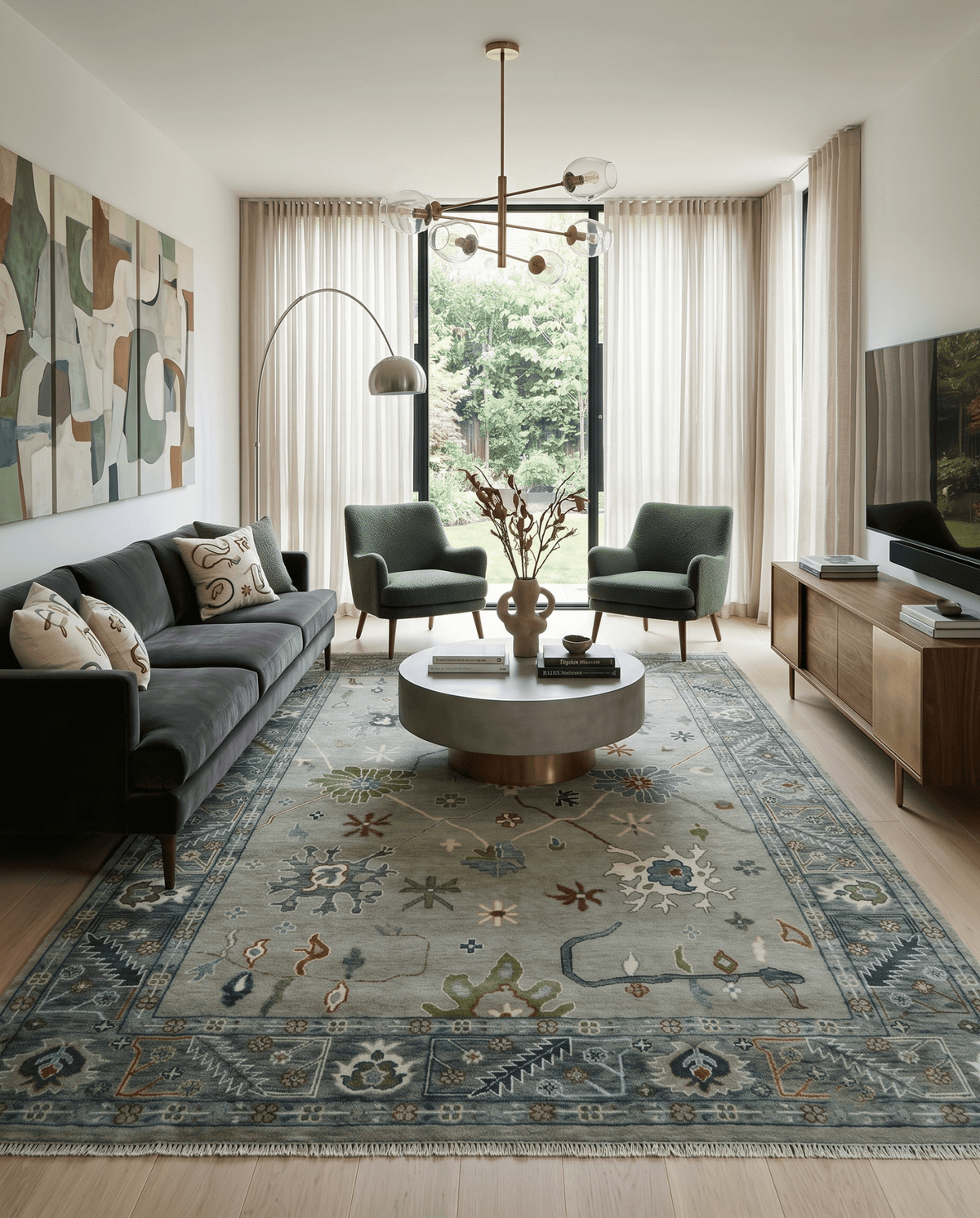 Custom Made Silver and Gray Oushak Hand Knotted Traditional Wool Rug