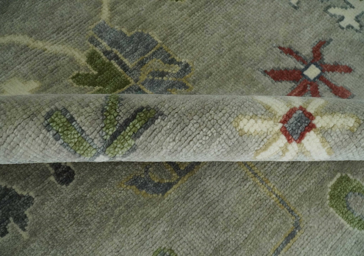 Custom Made Silver and Gray Oushak Hand Knotted Traditional Wool Rug