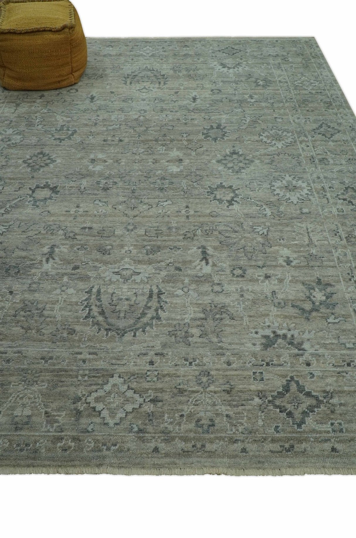 Custom Made Silver Brown Traditional Transitional Hand Knotted Wool Rug