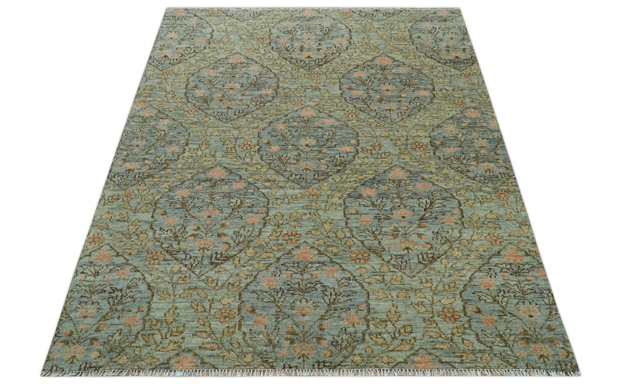 Custom Made Silver, Pink And Brown Floral Motifs Design Hand Knotted wool area rug